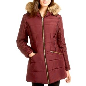 CELEBRITY PINK Puffer Faux Fur Trim Hooded Coat - Size L